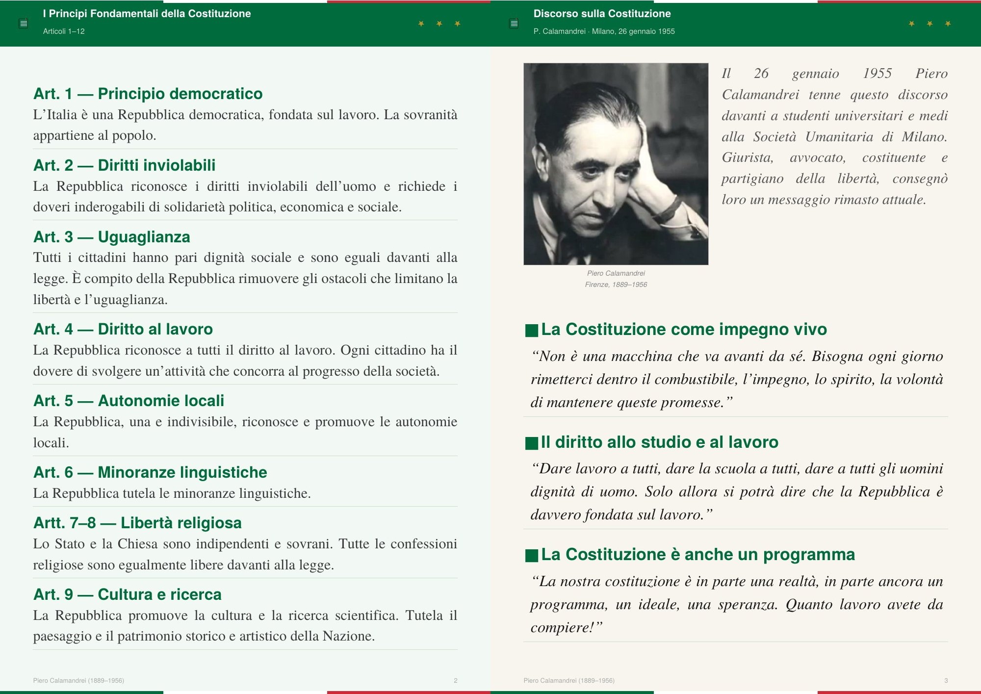 Depliant, retro: i Principi fondamentali e il discorso di Calamandrei