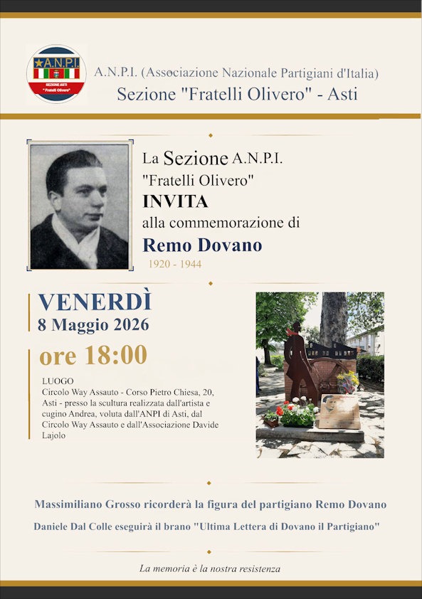 Locandina della commemorazione di Remo Dovano, 8 maggio 2026